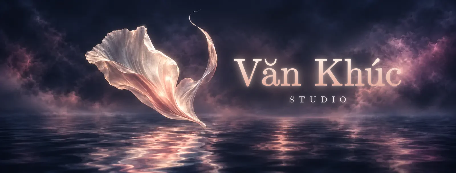 Văn Khúc Studio: cánh hoa lụa trôi trên mặt nước dưới làn sương tím